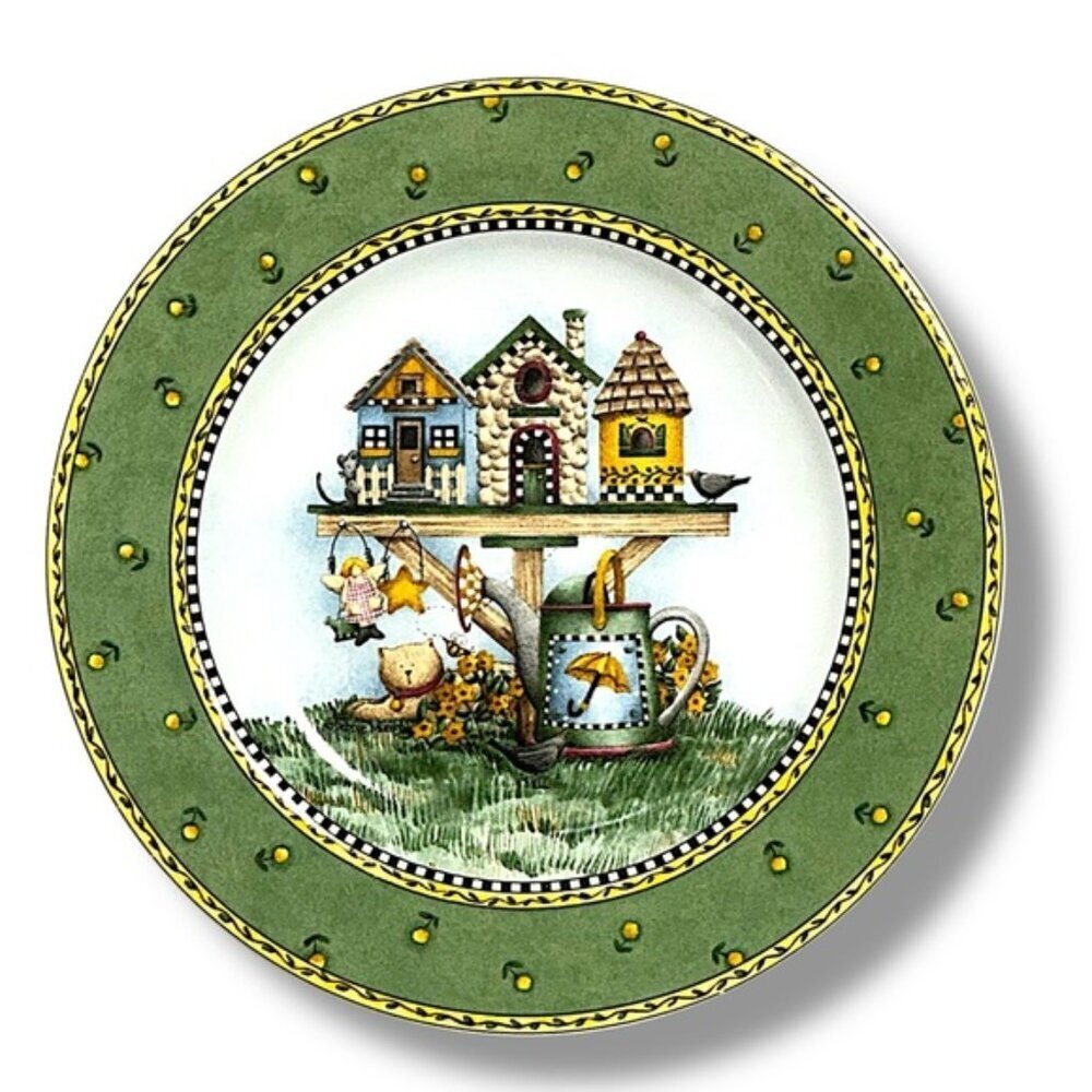 Vintage Birdhouse Cat Plate Debbie Mumm Garden Vignette Collectible Retired 1999